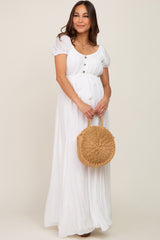 White Cinched Tie Waist Maternity Maxi Dress