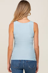 Light Blue Sleeveless Ribbed Maternity Top