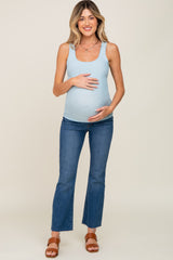 Light Blue Sleeveless Ribbed Maternity Top