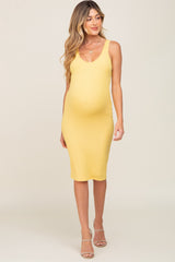 Yellow Rib Knit Basic Sleeveless Maternity Dress