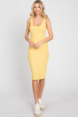 Yellow Rib Knit Basic Sleeveless Maternity Dress