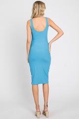 Blue Rib Knit Basic Sleeveless Dress