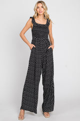 Black Smocked Off Shoulder Maternity Jumpsuit