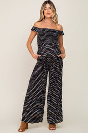 Black Smocked Off Shoulder Maternity Jumpsuit