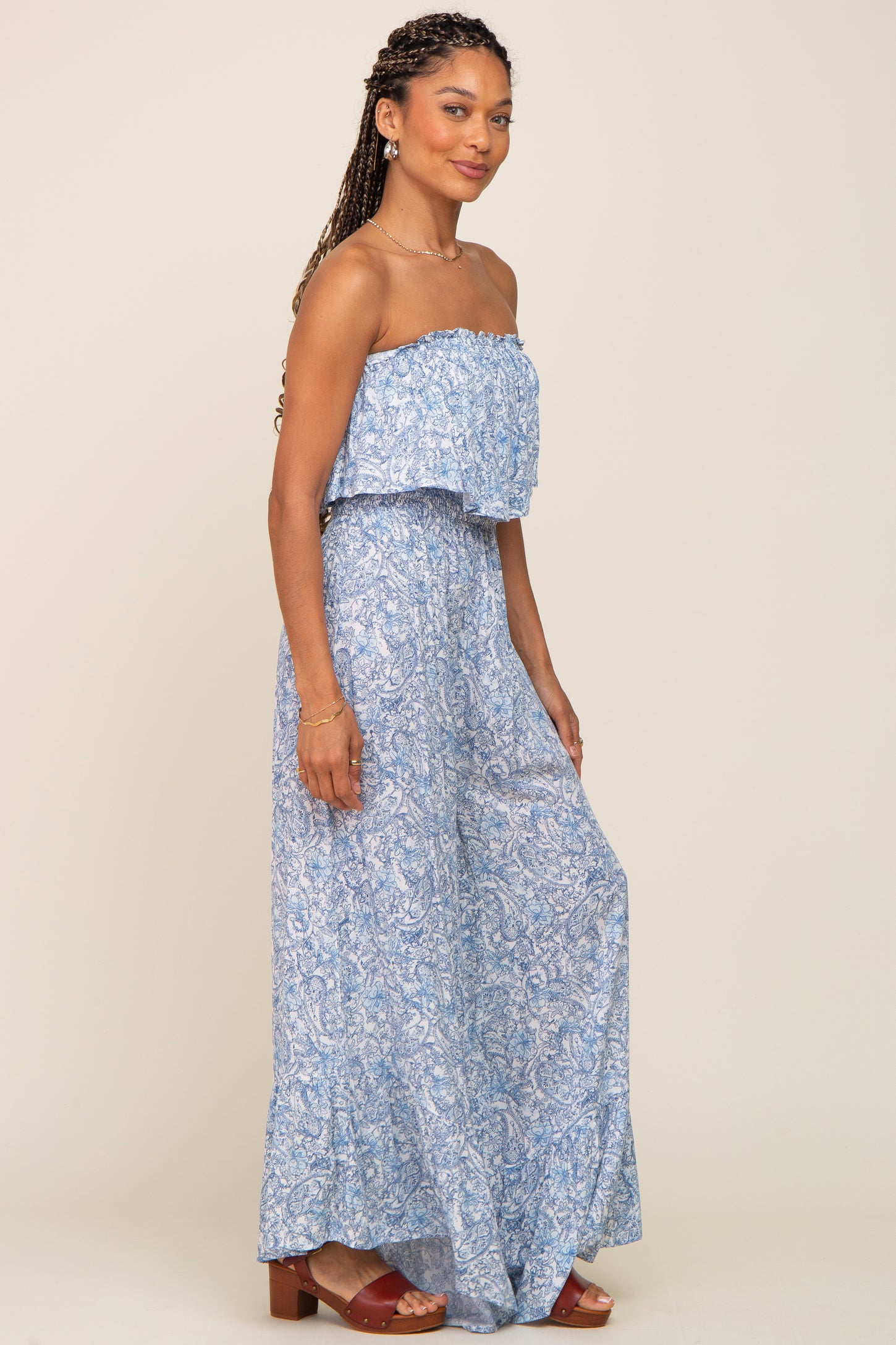 Light Blue Strapless Jumpsuit