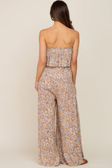 Taupe Paisley Ruffle Strapless Maternity Jumpsuit