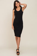 Black Ribbed Sleeveless Fitted Dress