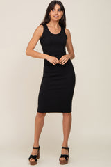 Black Ribbed Sleeveless Fitted Maternity Dress