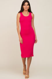 Fuchsia Ribbed Sleeveless Fitted Dress