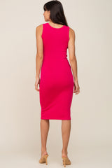 Fuchsia Ribbed Sleeveless Fitted Dress