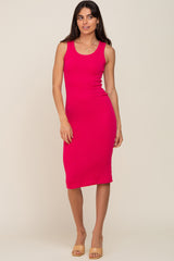 Fuchsia Ribbed Sleeveless Fitted Dress