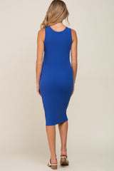 Royal Ribbed Sleeveless Fitted Maternity Dress