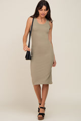 Olive Ribbed Sleeveless Fitted Maternity Dress