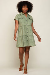 Olive Faded Denim Front Pocket Dress