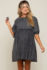 Black Faded Denim Chambray Maternity Mini Dress