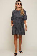 Black Faded Denim Chambray Maternity Mini Dress