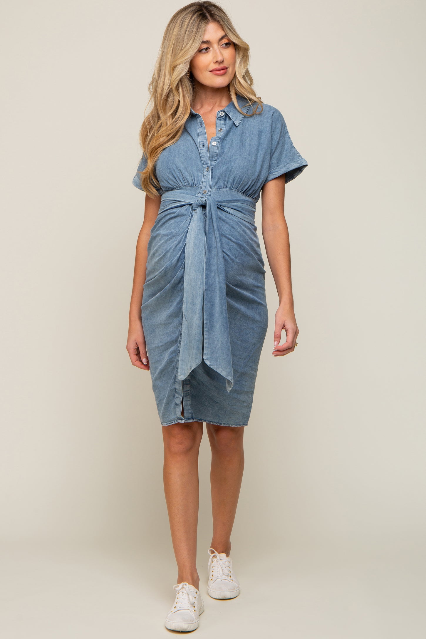 Shop Plain Maternity Denim Shirt Dress Online | Max Oman
