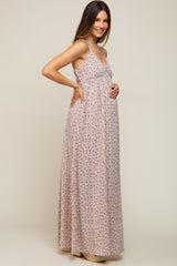 Taupe Floral Sleeveless Maternity Maxi Dress