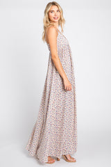 Taupe Floral Sleeveless Maxi Dress