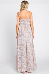 Taupe Floral Sleeveless Maxi Dress