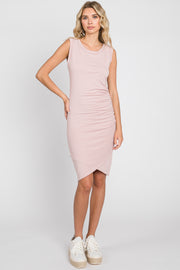 Light Pink Ruched Tulip Hem Dress