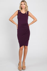 Plum Ruched Tulip Hem Dress