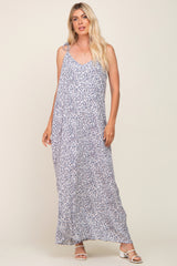 Grey Animal Print Shoulder Tie Maxi Dress