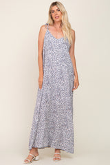 Grey Animal Print Shoulder Tie Maxi Dress