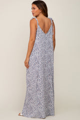 Grey Animal Print Shoulder Tie Maternity Maxi Dress