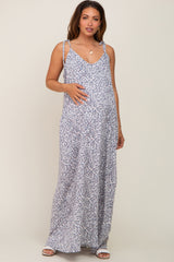 Grey Animal Print Shoulder Tie Maternity Maxi Dress