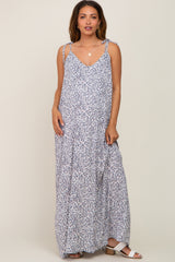 Grey Animal Print Shoulder Tie Maternity Maxi Dress