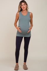 Light Olive Ruched Side Maternity Tank Top