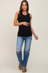 Black Ruched Side Maternity Tank Top