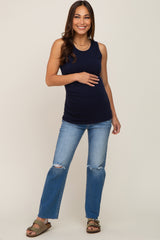 Navy Blue Ruched Side Maternity Tank Top