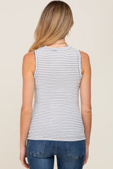 White Striped Ruffle Trim Maternity Sleeveless Top