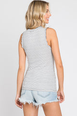 White Striped Ruffle Trim Sleeveless Top