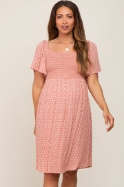 Mauve Printed Smocked Flutter Sleeve Maternity Dress