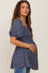 Navy Floral Smocked Maternity Top