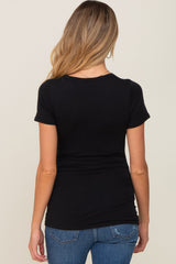 Black Side Ruched Short Sleeve Maternity Top