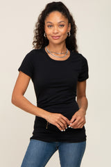 Black Side Ruched Short Sleeve Maternity Top