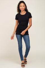 Black Side Ruched Short Sleeve Top