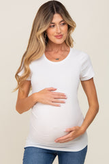 Ivory Side Ruched Short Sleeve Maternity Top