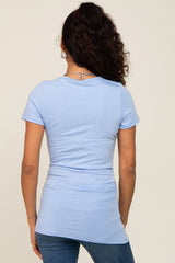 Light Blue Side Ruched Short Sleeve Top