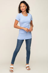 Light Blue Side Ruched Short Sleeve Top