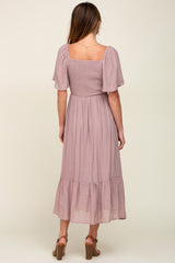 Mauve Smocked Ruffle Hem Maxi Dress