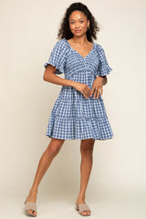 Navy Plaid Ruffle Tiered Maternity Dress