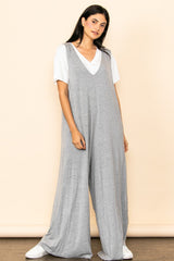 Heather Grey Deep V Sleeveless Wide Leg Maternity Jumpsuit