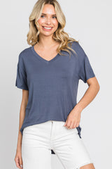 Blue V-Neck Basic Maternity Top