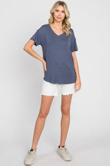 Blue V-Neck Basic Top