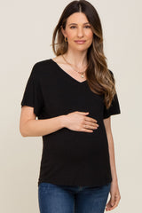 Black V-Neck Basic Maternity Top